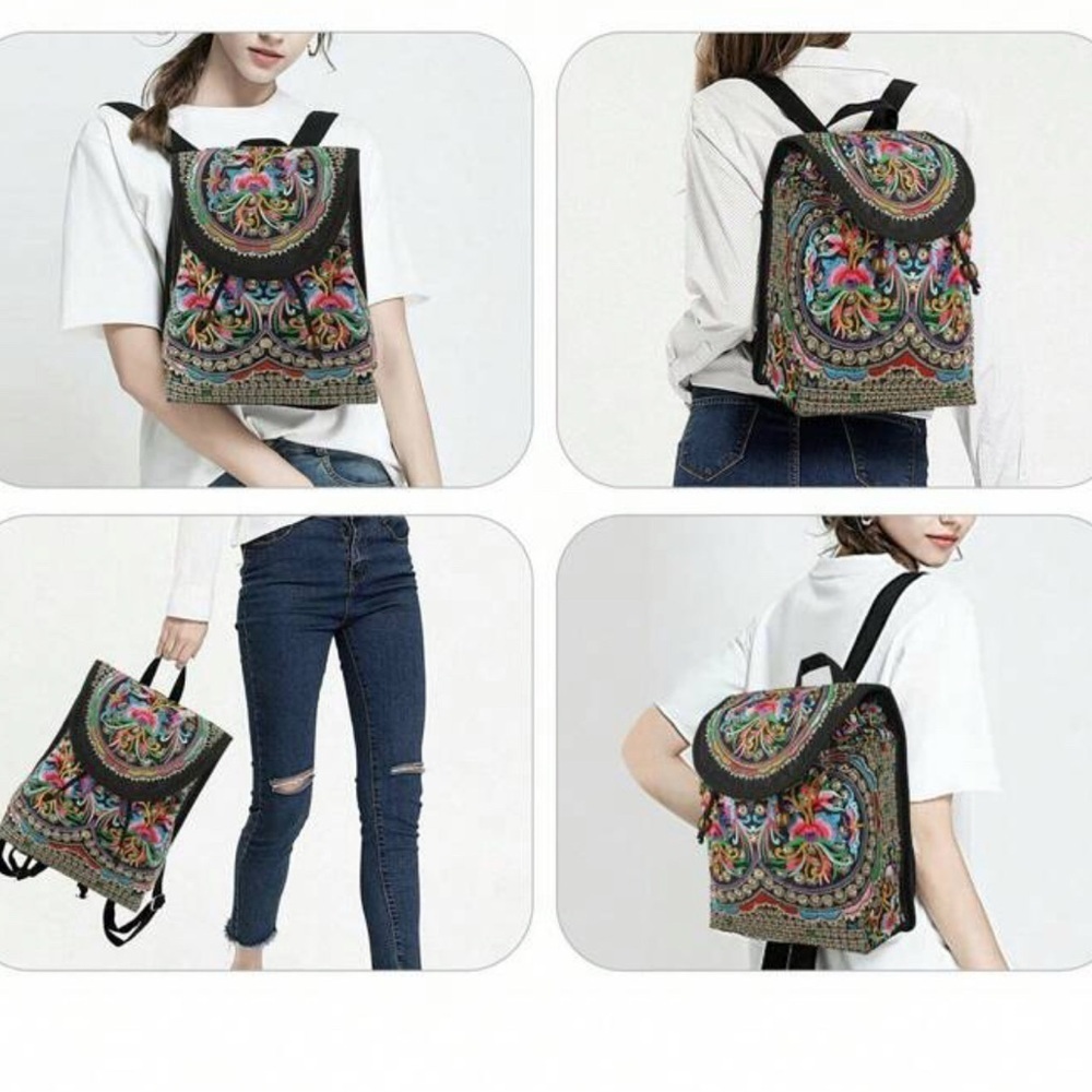 Women Embroidered Multicolor Backpack